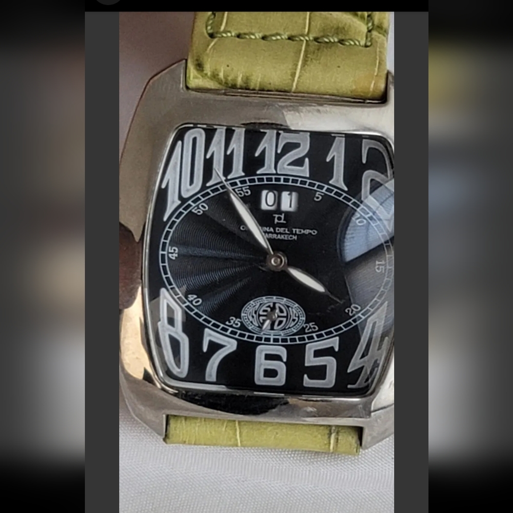Officina del Tempo Marrakech watch stainless 316l black dial green leather strap
